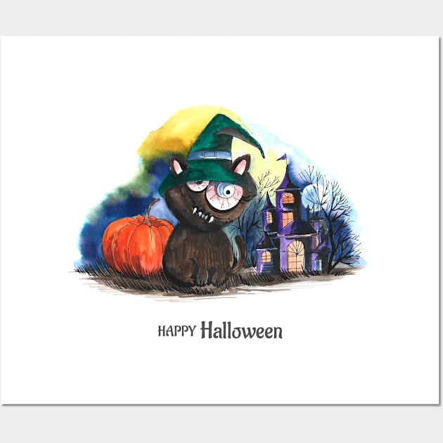 Cemetery Cat Halloween Wall Art by Mako Design 